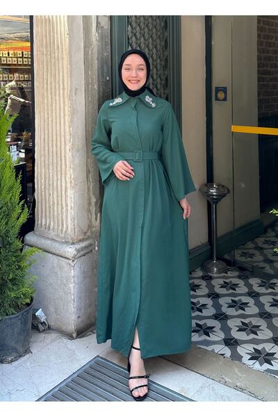 suffemoda Collared Stone Decoration Violet Abaya