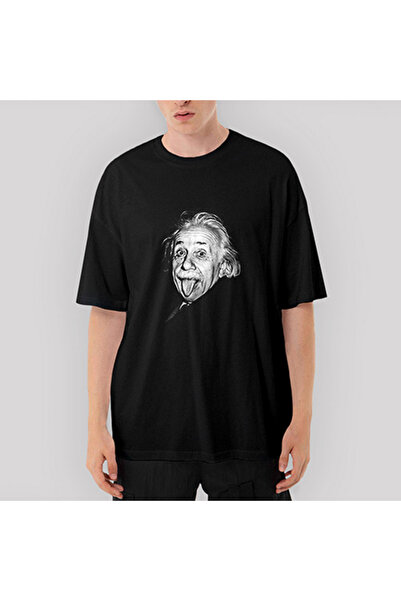 CrowsGate تي شيرت أسود كبير الحجم مبطن من أينشتاين