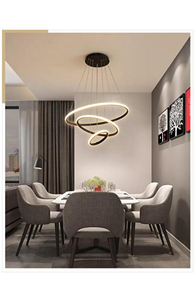 KRAYDINLATMA Saturn Siyah 3'lü Yeni Ultra Süper BEYAZ Ledli Avize