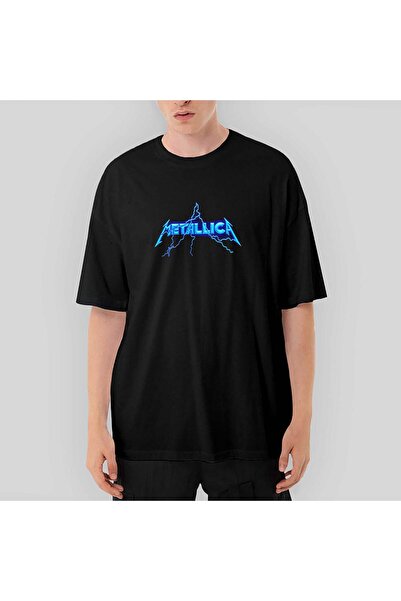 CrowsGate Tricou negru Metallica Logo Lightning supradimensionat XL