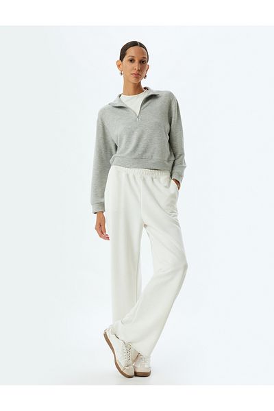 Koton Basic Polo Collar Sweatshirt with Half Zipper Detail