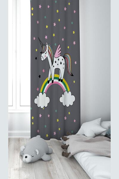 Genel Markalar Gri Unicorn Desenli Dijital Baskı Yıkanabilir Bebek Çocuk Odas...