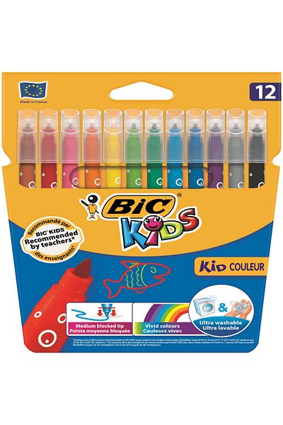 Bic 12 Color Felt CraYons - Kids Couleur Washable