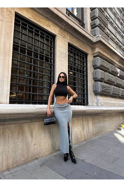 LB Laluna Butik Women's Slit Long Knitwear Skirt