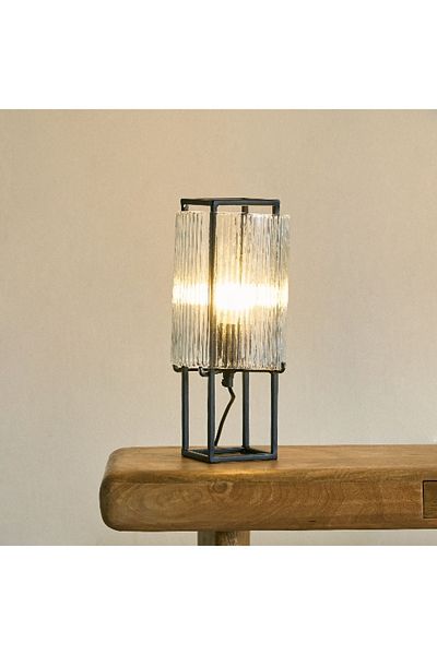 Home Box Aron Metal Table Lamp with Textured Glass - 16x35 cm