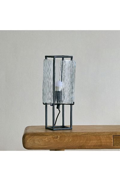 Home Box Aron Metal Table Lamp with Textured Glass - 16x35 cm