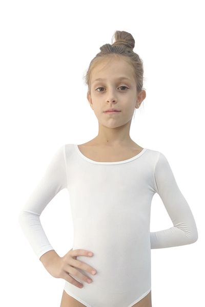 LULLY KİDS Lully Kids Girl's White Long Sleeve Gymnastics Ballet Swimsuit Body