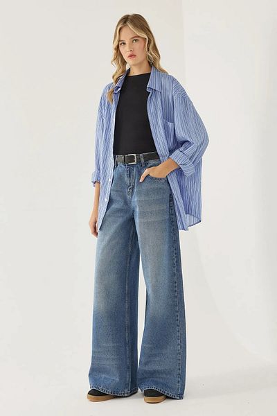 Hiccup Pantaloni din denim cu efect de spălare cu picioare largi