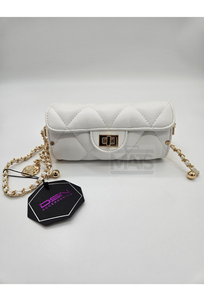 DSN Kapitone Beyaz Altın Abiye Çanta