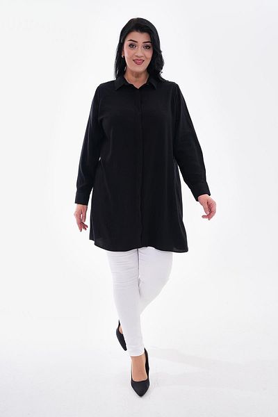charamela Women's Large Size Viscose Black Tunic Shirt-Bgg50
