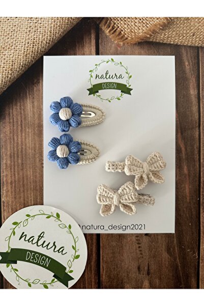 NATURA DESİGN Set de 4 bucăți Natura Design Indigo Beige Daisy și Bow Kips