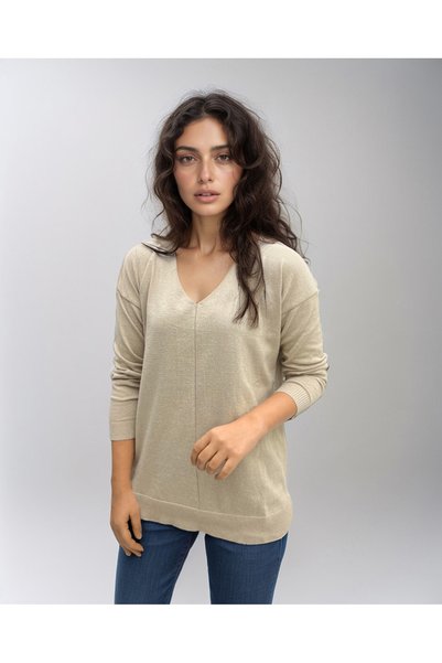T Guel Women's Mink Cotton V-Neck Thin Sweater