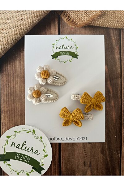 NATURA DESİGN Set de 4 catarame și agrafe cu margarete și fundite Natura design