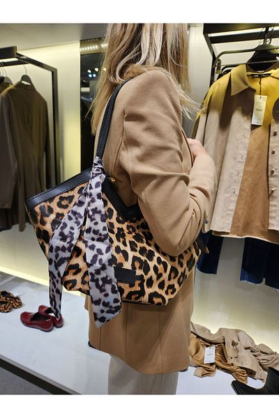 Mercan Women's Leopard Pattern Zippered Shoulder Strap Bag