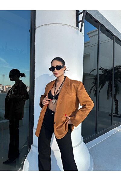 Askı Nişantaşı Tile Tan Blazer Model Lined Suede Jacket