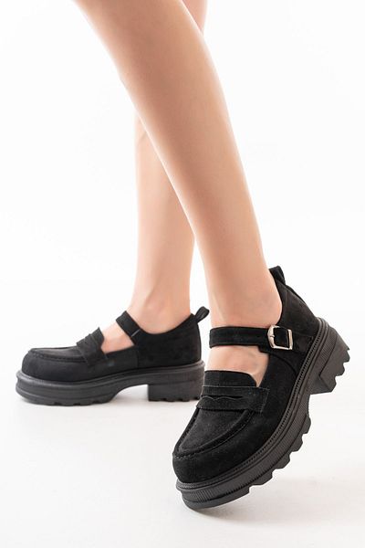 SKY SHOES 745-771 Черни велурени дамски ежедневни високи мокасини
