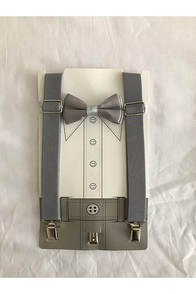 ares kids Gray Color Bow Tie Suspender Set Suitable for Ages 1-9