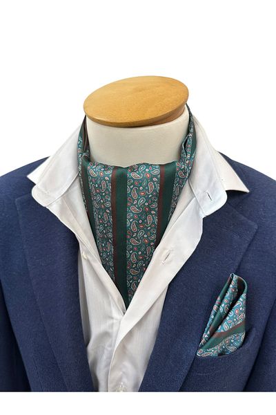 TMFASHİON Men's Retro Shawl Pattern Self-Tied Neck Monşer Ascot Scarf Pocket Handkerchief Set