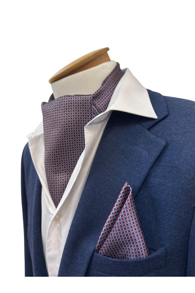 TMFASHİON Men's Small Pattern Self-Tied Neck Monşer Ascot Scarf Pocket Handkerchief Set