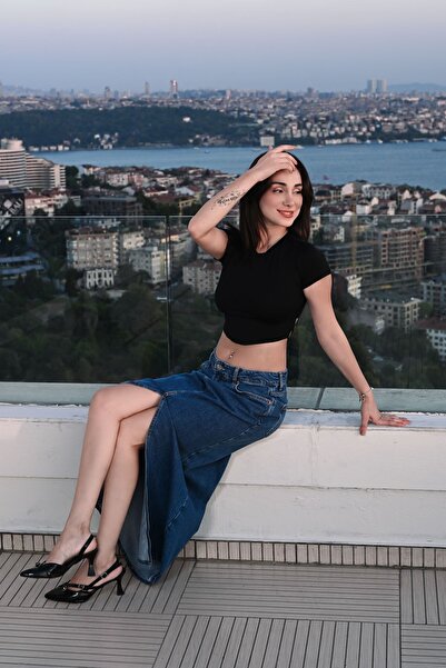 Kutaf Синя довга джинсова спідниця з розрізом, деталізована | Джинсова спідниця | Спідниця з розрізом