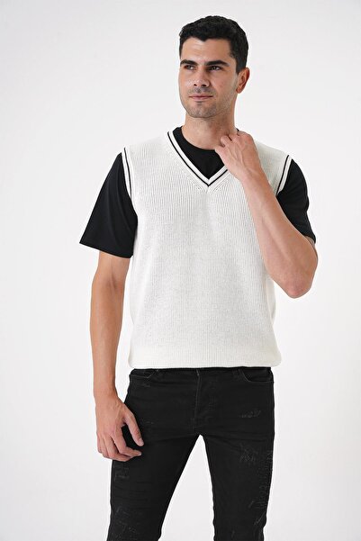 CHUBA Men's V-Neck Thessaloniki Knit Standard Fit Regular Cut Knitwear Sweater White 25W2003