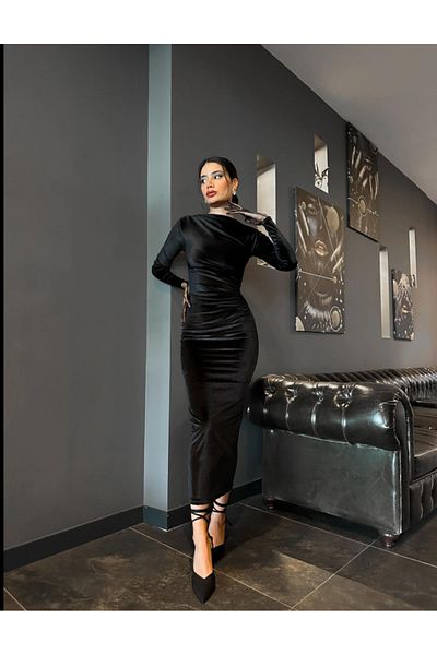 S&A Collectionn Rochie maxi lungă, cu mânecă lungă, cu decolteu barcă, cu șnur