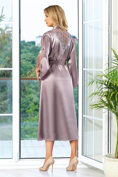 ROZELT Set cămașă de noapte și rochie din dantelă din satin de nurcă - 2609