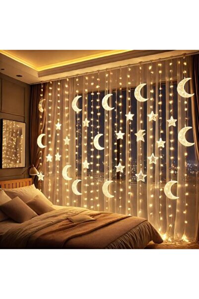 Runaway 3 Metre Ay Yıldız Figürlü Perde LED Işık - Gün Işığı, 6 Saçaklı, 8 Fo...