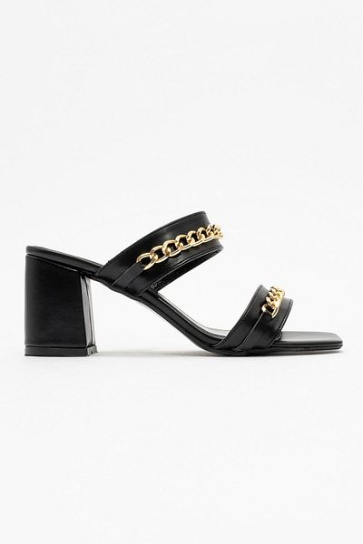 Ccway Black Chain Women's Heeled Slippers