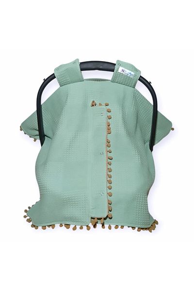 Birmelek Piqued Double Layer Double Sided Pompom Muslin Stroller Cover and Cushion
