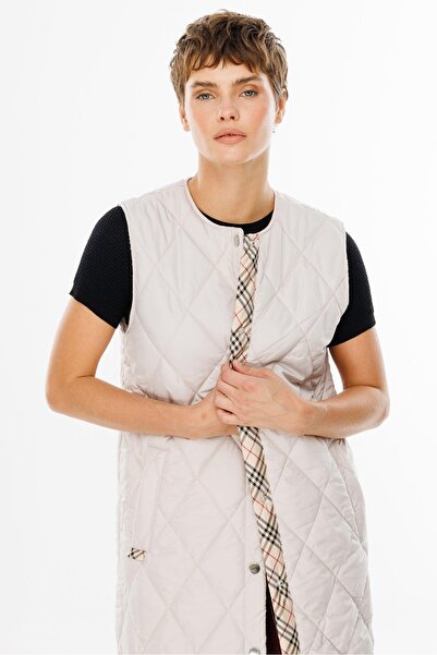 Micca Unique 24 Garni Detaylı Kapitone Uzun Tüm Zamanlar İçin Spor Yelek-Gri