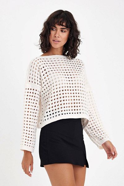 Store Mesh Spanish Sleeve Crop Knit Perforated Knitwear Sweater Standard Size