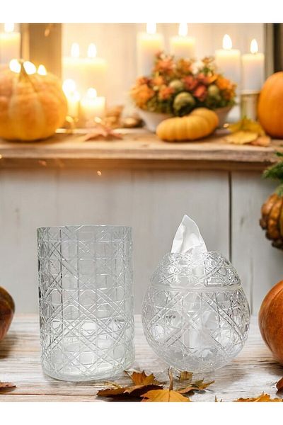 Paşabahçe Custom Production Handworking Crystal Cut Decor Cover Set