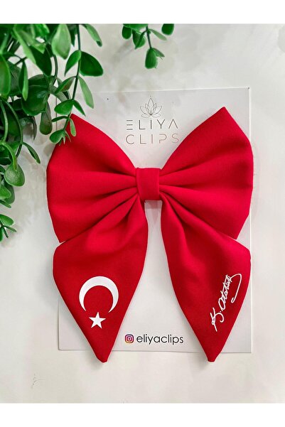 Eliya Clips Türk Bayrağı ve Atatürk imzalı Kız Çocuk Fiyonk Toka - 23 Nisan 2...