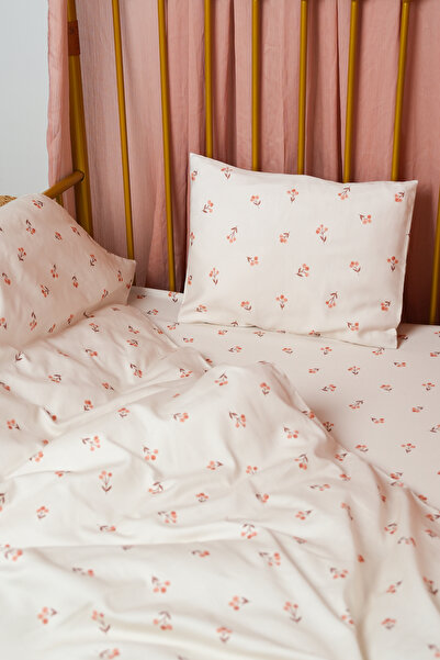 Pithy طقم غطاء لحاف فردي مصنوع من القطن العضوي بنسبة 100% وملاءة مطاطية - توت...