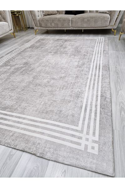 ALLGELSİN 6m2 Meter Square Washable Carpet Cover - 200x300cm, Elastic Bottom, Modern Striped