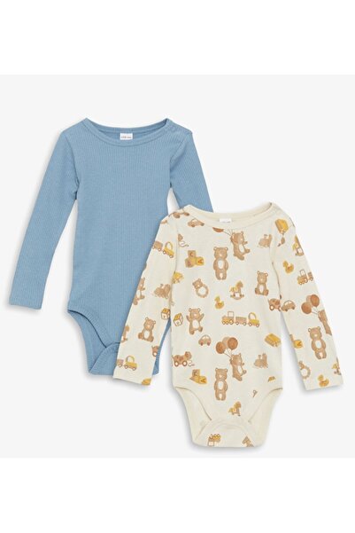 LC Waikiki LCW بيبي كريم مطبوع برقبة دائرية مطبوعة بيبي بوي سناب بودي 2 قطعة