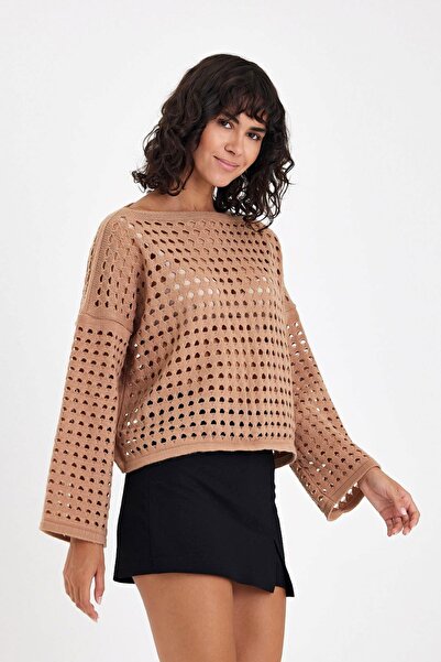 Store سترة محبوكة بأكمام قصيرة شبكية إسبانية مقاس قياسي