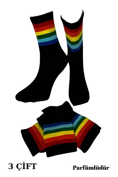 PJ & Me Rainbow ριγέ κολεγιακές κάλτσες στον αστράγαλο 3 Συσκευασία