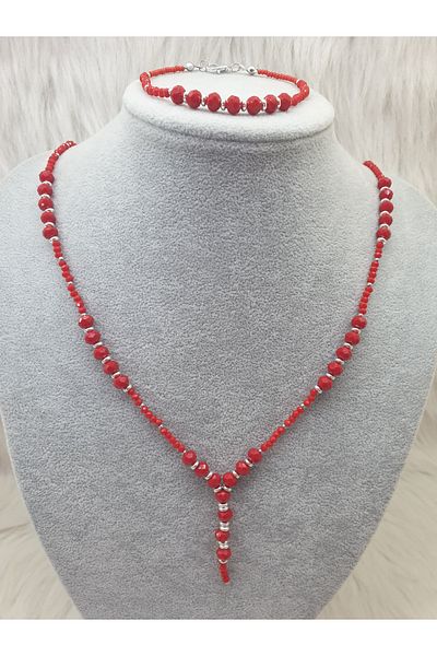 HAPPY HANDMADE 34cm Necklace and 20cm Bracelet 2-Piece Jewelry Set - Crystal Evening Dress Gift Set
