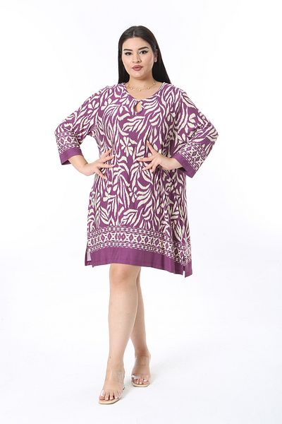 Şans Women's Plus Size Plum Kiss Collar Capri Sleeve Tunic Dress 65N38351