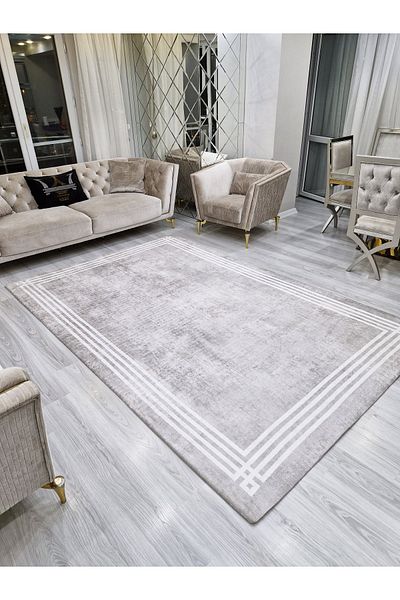 ALLGELSİN 6m2 Meter Square Washable Carpet Cover - 200x300cm, Elastic Bottom, Modern Striped