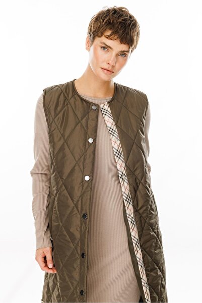 Micca Unique 24 Garni Detaylı Kapitone Uzun Tüm Zamanlar İçin Spor Yelek-Haki