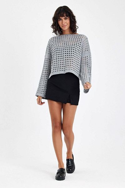 Store Mesh Spanish Sleeve Crop Knit Perforated Knitwear Sweater Standard Size