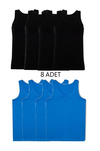 SİERNA 8-Piece Mixed Color Men's Undershirt Set Black-Blue Srn-000880