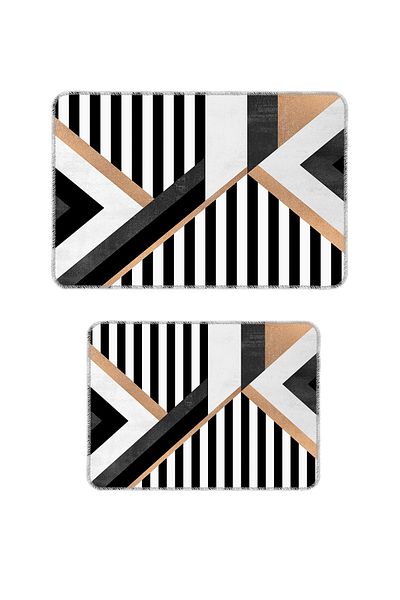 BigArts Home Black and White Modern Design Non-Slip Base Washable Bath Mat - 50X60/60X90 cm