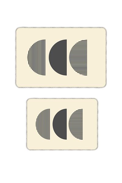 Artızon Beige Decorative Modern Design Non-Slip Base Washable Set Set Bath Mat 50X60-60X90 cm