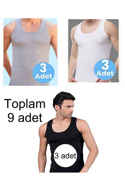 SİERNA Pack of 9 Black Gray White Men's T-Shirts Srn-001046