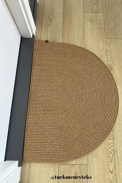 Türkmen Ev Tekstil Bohemian Style Gray Jute Mat - Washable Door