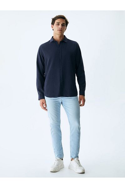 Ltb Classic Collar Long Sleeve Navy Blue Shirt